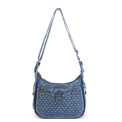Angelkiss Washed Denim Woven Shoulder Bag – Vintage-Inspired with Practical Elegance