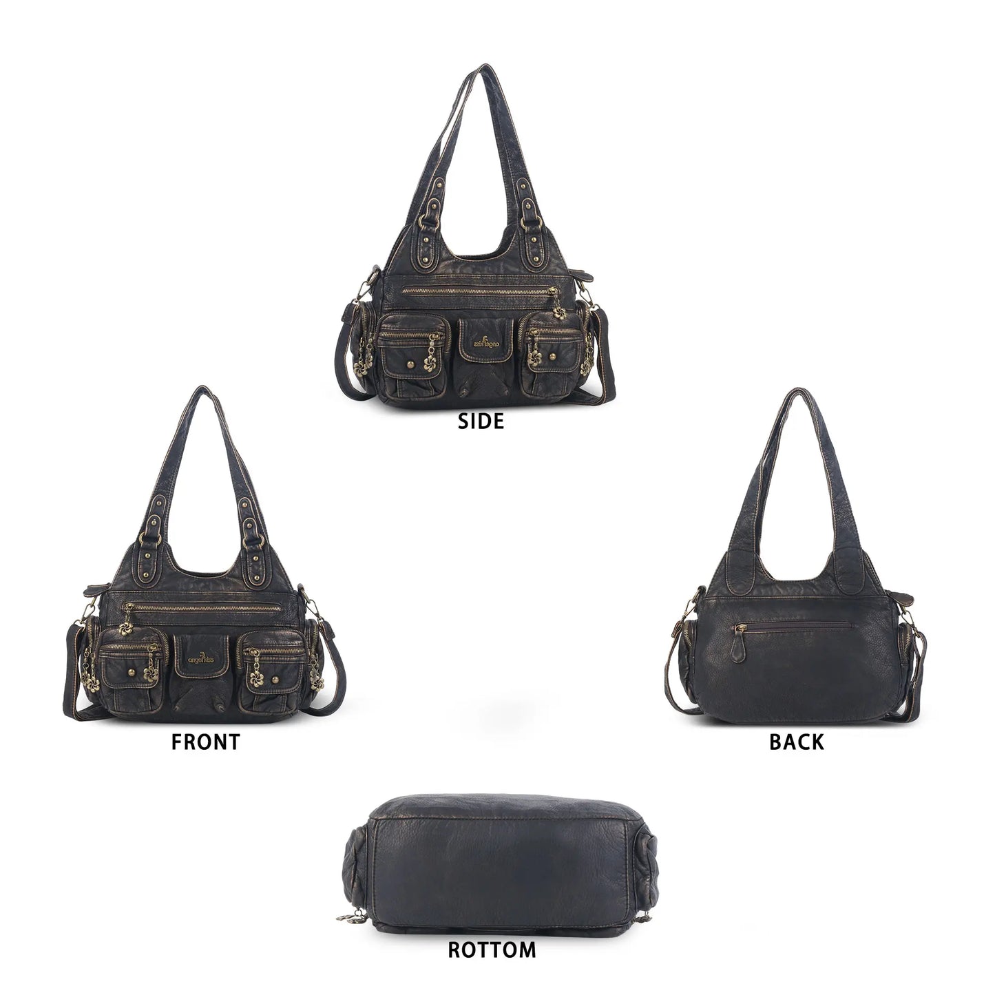 Vintage Bronze PU Leather Handbag – Multi-Pocket Shoulder Tote & Crossbody Bag