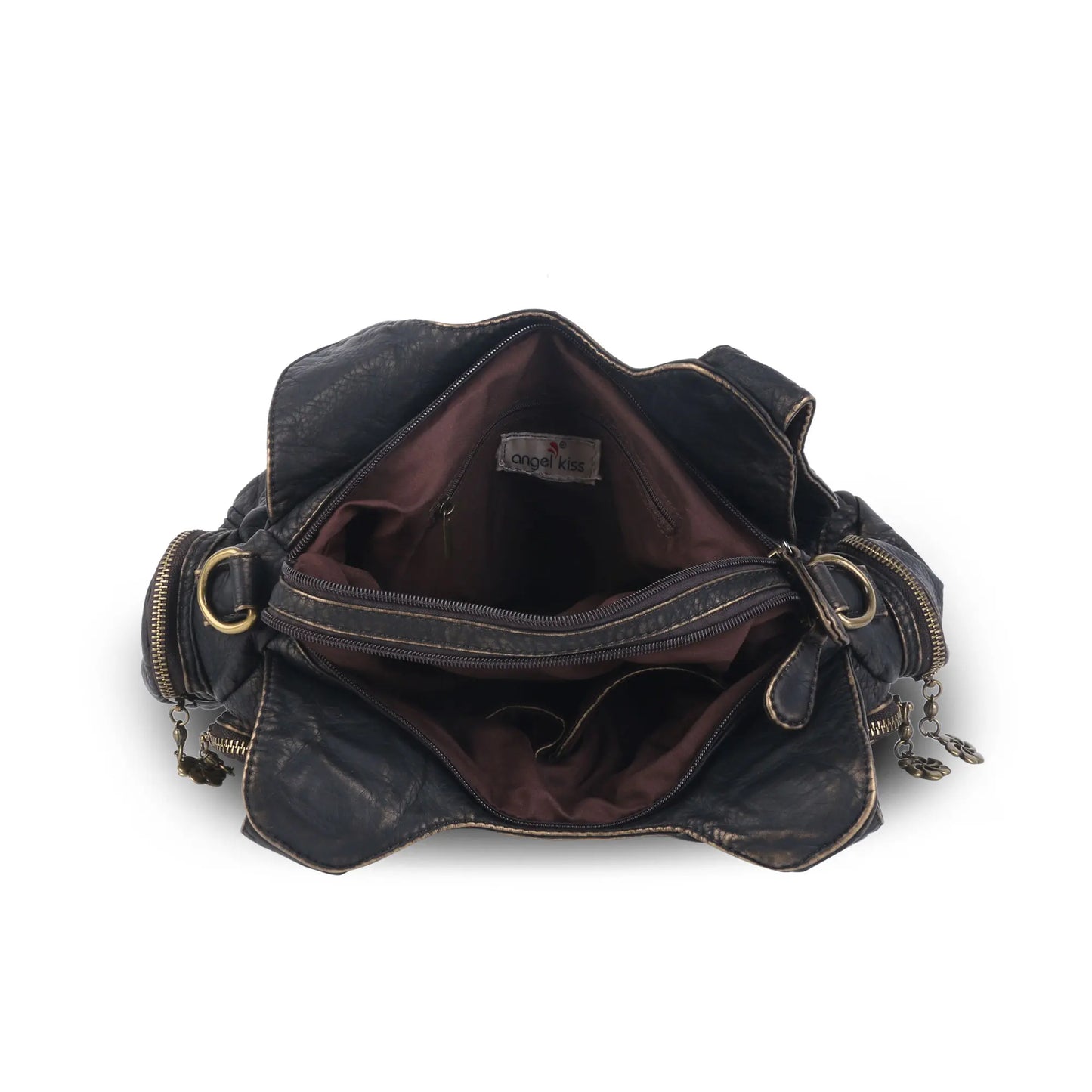 Vintage Bronze PU Leather Handbag – Multi-Pocket Shoulder Tote & Crossbody Bag