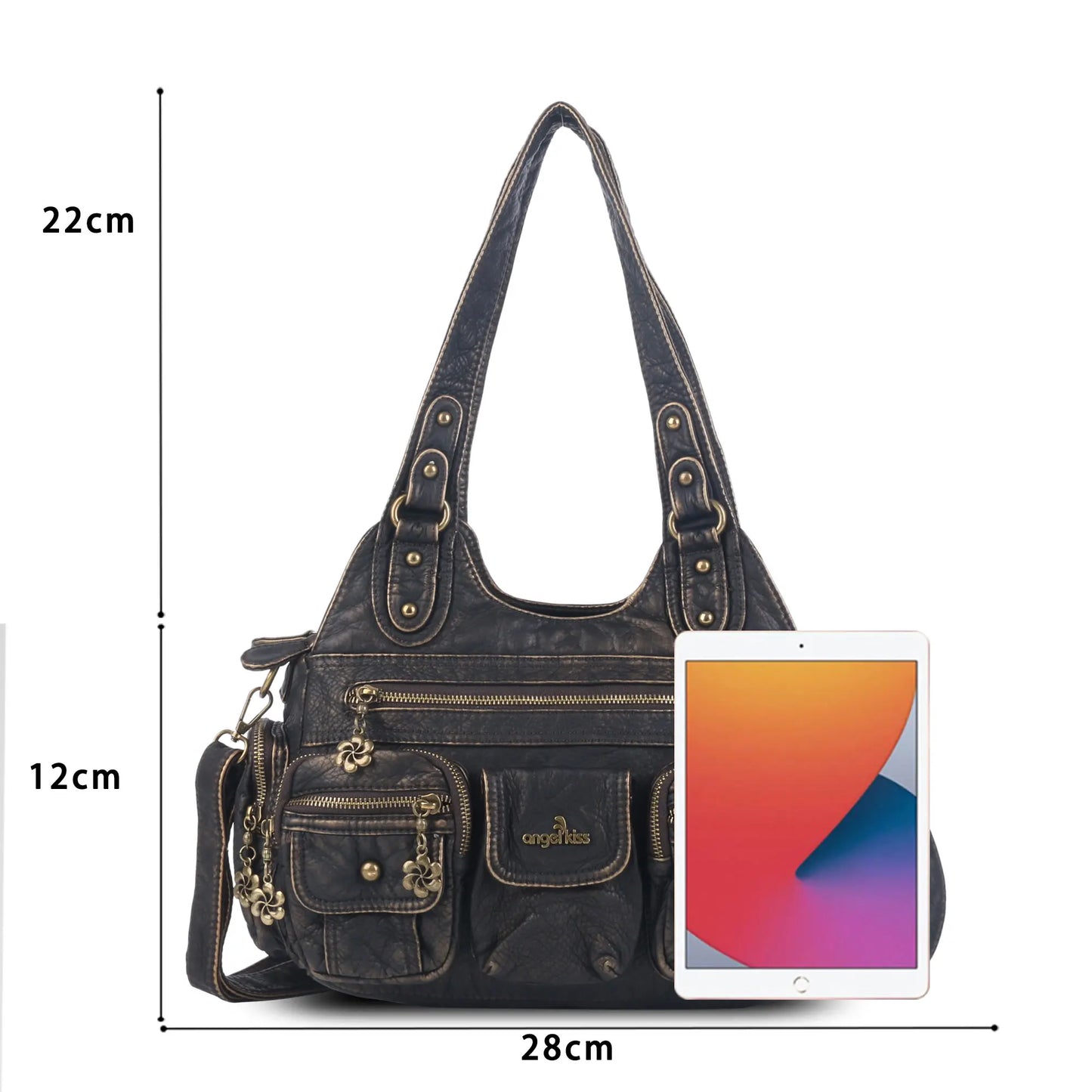 Vintage Bronze PU Leather Handbag – Multi-Pocket Shoulder Tote & Crossbody Bag