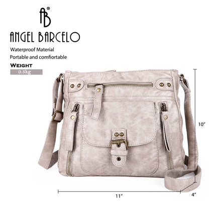Solid color wash water pu leather adjustable shoulder strap daily shoulder bag
