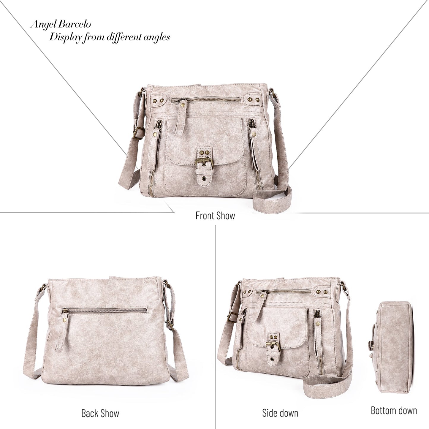 Solid color wash water pu leather adjustable shoulder strap daily shoulder bag