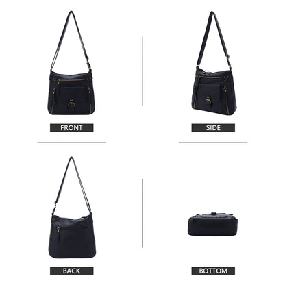 Solid color wash water pu leather adjustable shoulder strap daily shoulder bag