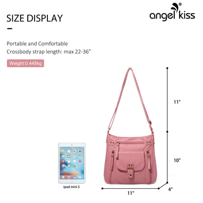Solid color wash water pu leather adjustable shoulder strap daily shoulder bag