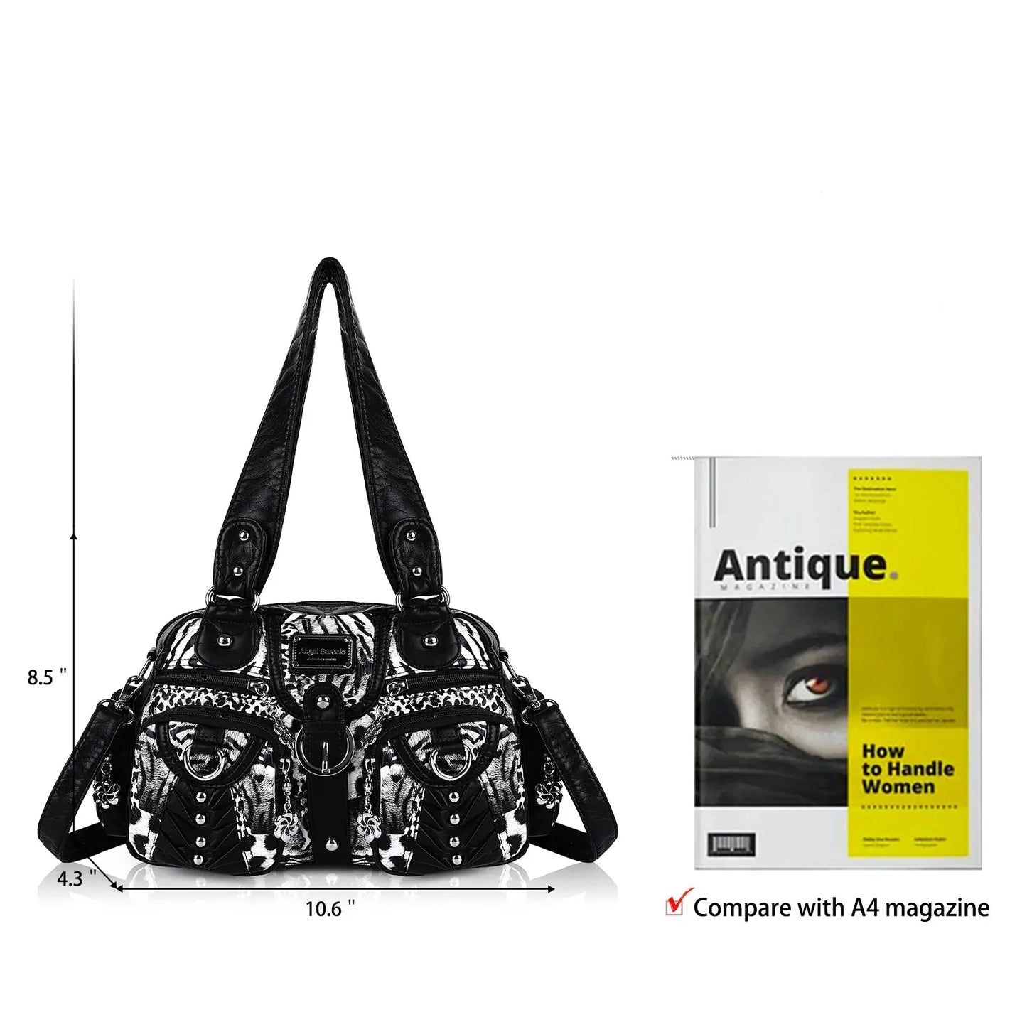 Fashion Multi-Pocket Compartment Leopard Print Handbag