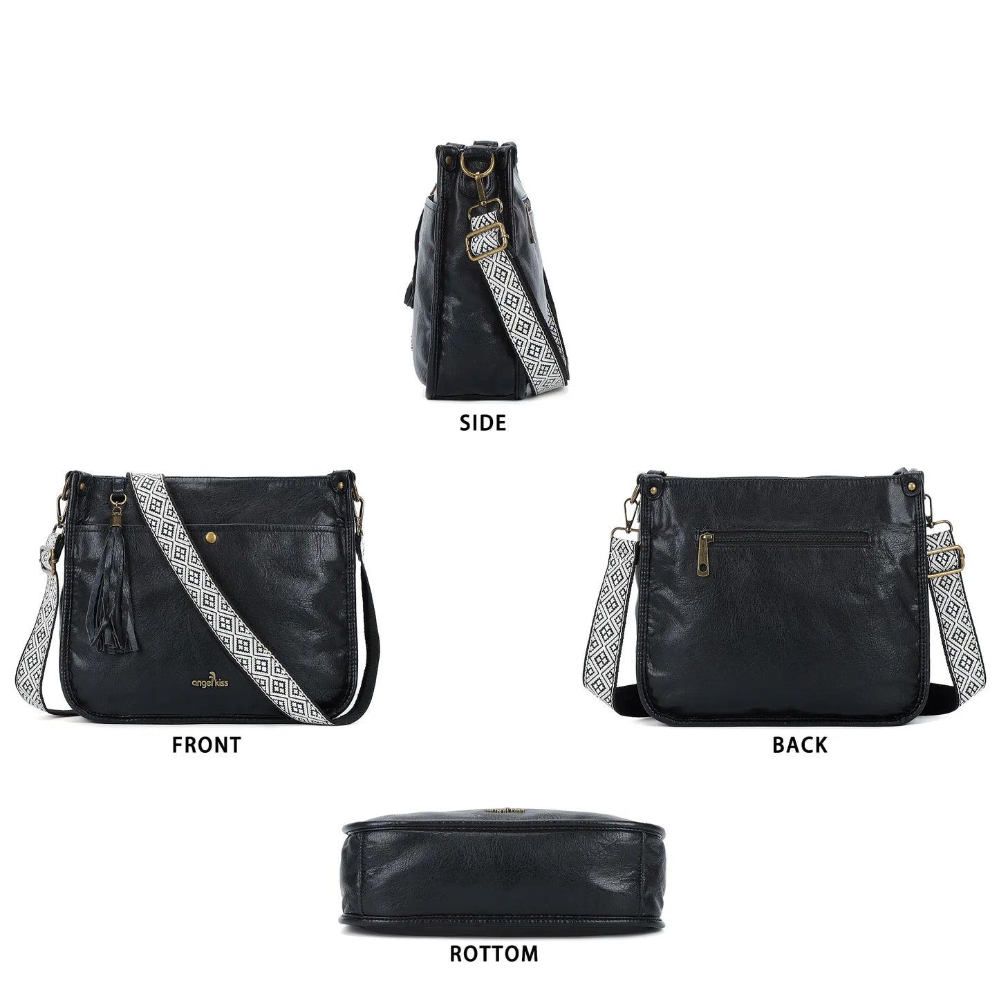 Vegan Leather Tassel Crossbody Bag with Dual Straps