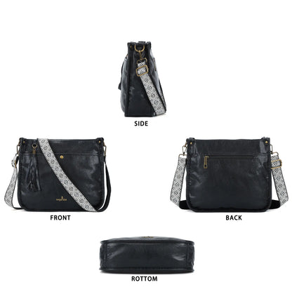 Vegan Leather Tassel Crossbody Bag with Dual Straps
