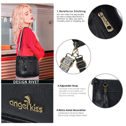 Vegan Leather Tassel Crossbody Bag with Dual Straps