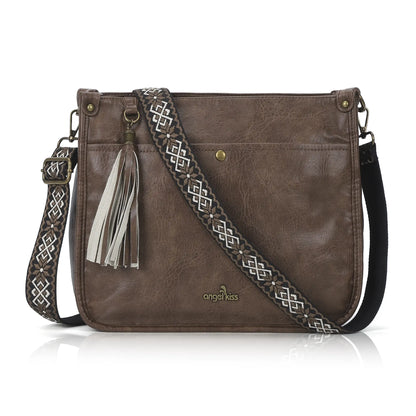 Vegan Leather Tassel Crossbody Bag with Dual Straps