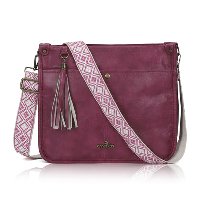 Vegan Leather Tassel Crossbody Bag with Dual Straps