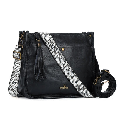 Vegan Leather Tassel Crossbody Bag with Dual Straps