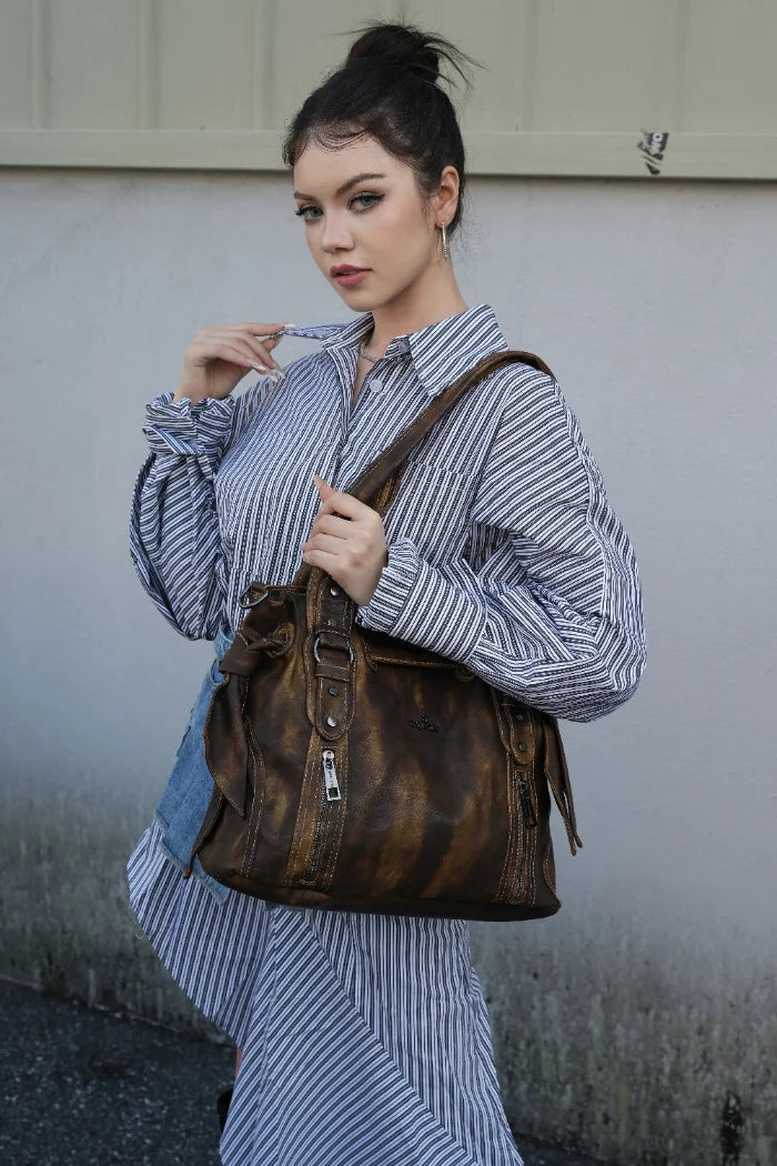 Angelkiss Vintage PU Tote Bag | Large Capacity Shoulder & Crossbody Handbag for Everyday Use