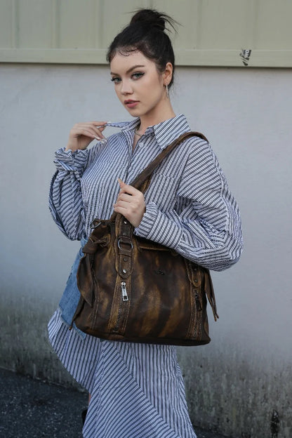 Angelkiss Vintage PU Tote Bag | Large Capacity Shoulder & Crossbody Handbag for Everyday Use