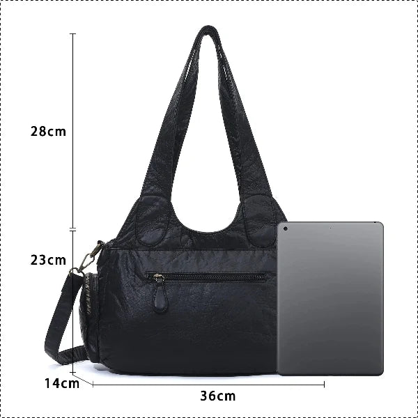 Vintage Bronze PU Leather Handbag – Multi-Pocket Shoulder Tote & Crossbody Bag