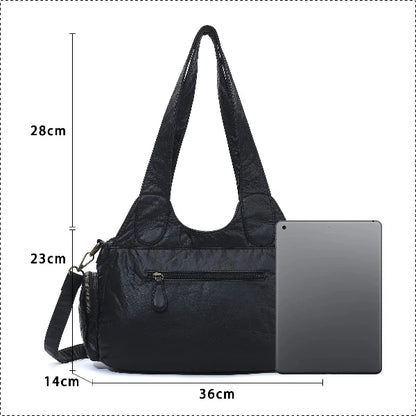 Vintage Bronze PU Leather Handbag – Multi-Pocket Shoulder Tote & Crossbody Bag