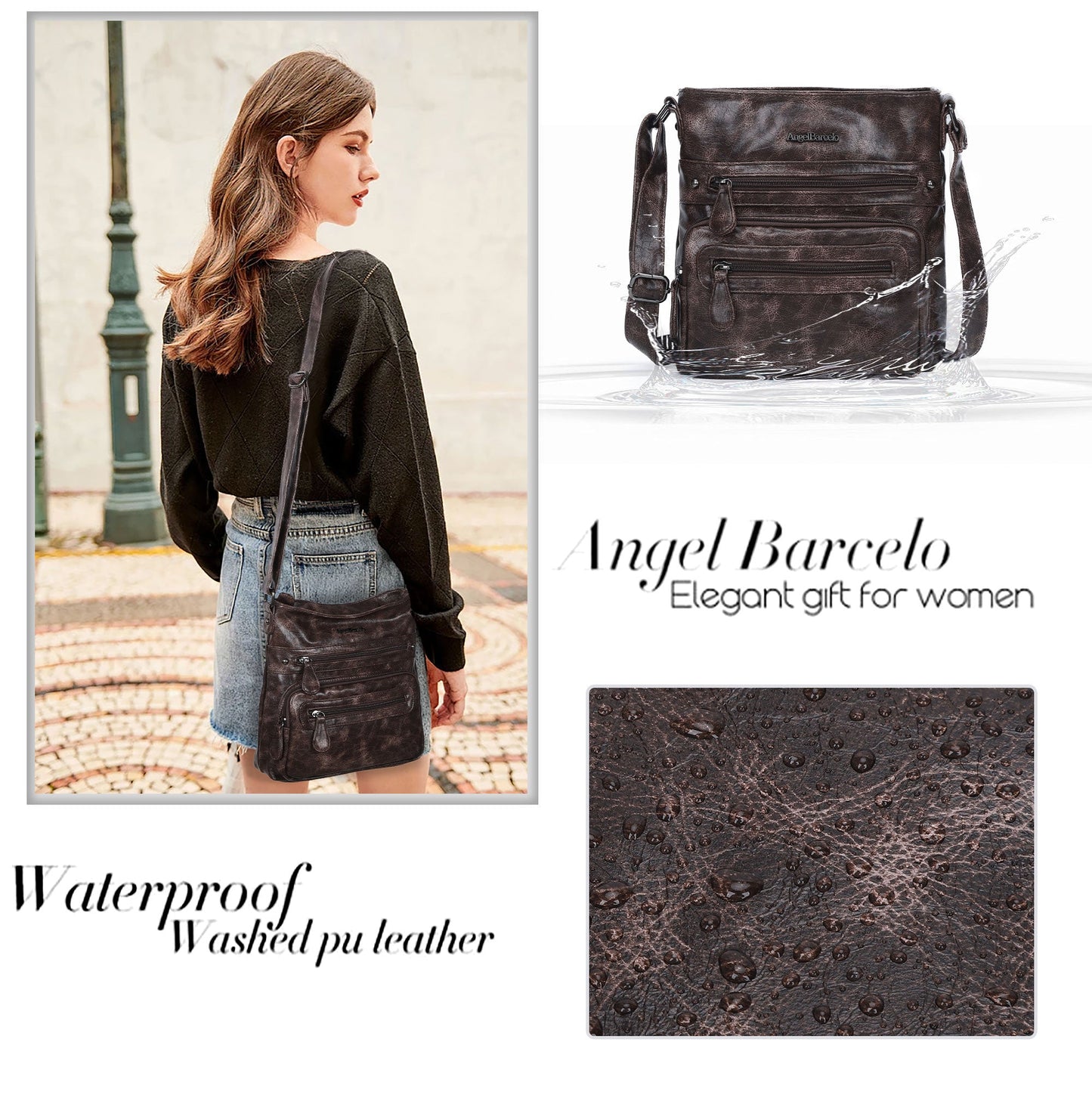 Women's washed tie-dye  vintage crossbody bag