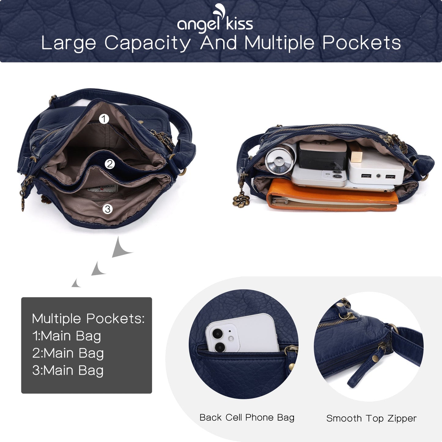 Vintage solid color fashion crossbody bag