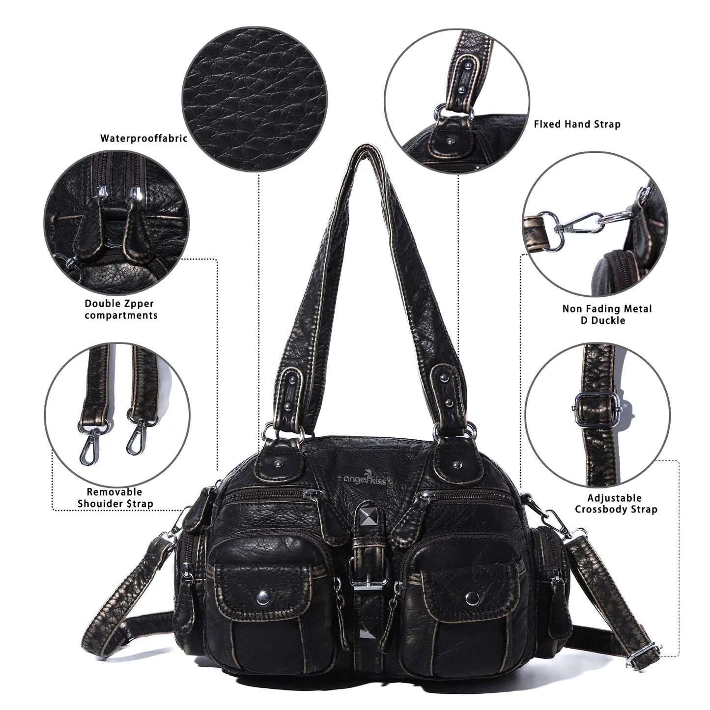 Washed Leather Multi Purpose Design Unique design Crossbody Bag