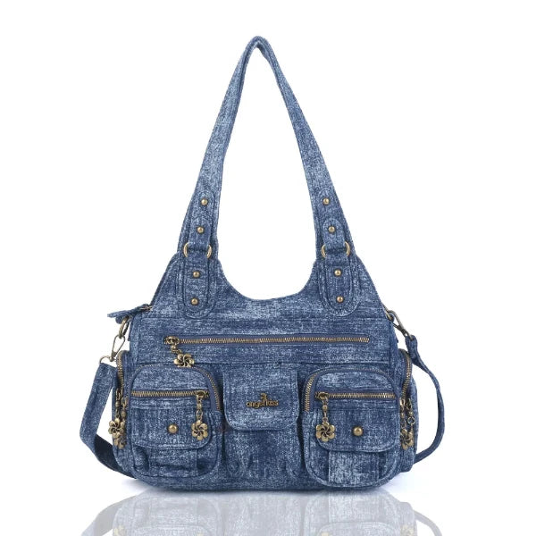 Vintage Bronze PU Leather Handbag – Multi-Pocket Shoulder Tote & Crossbody Bag