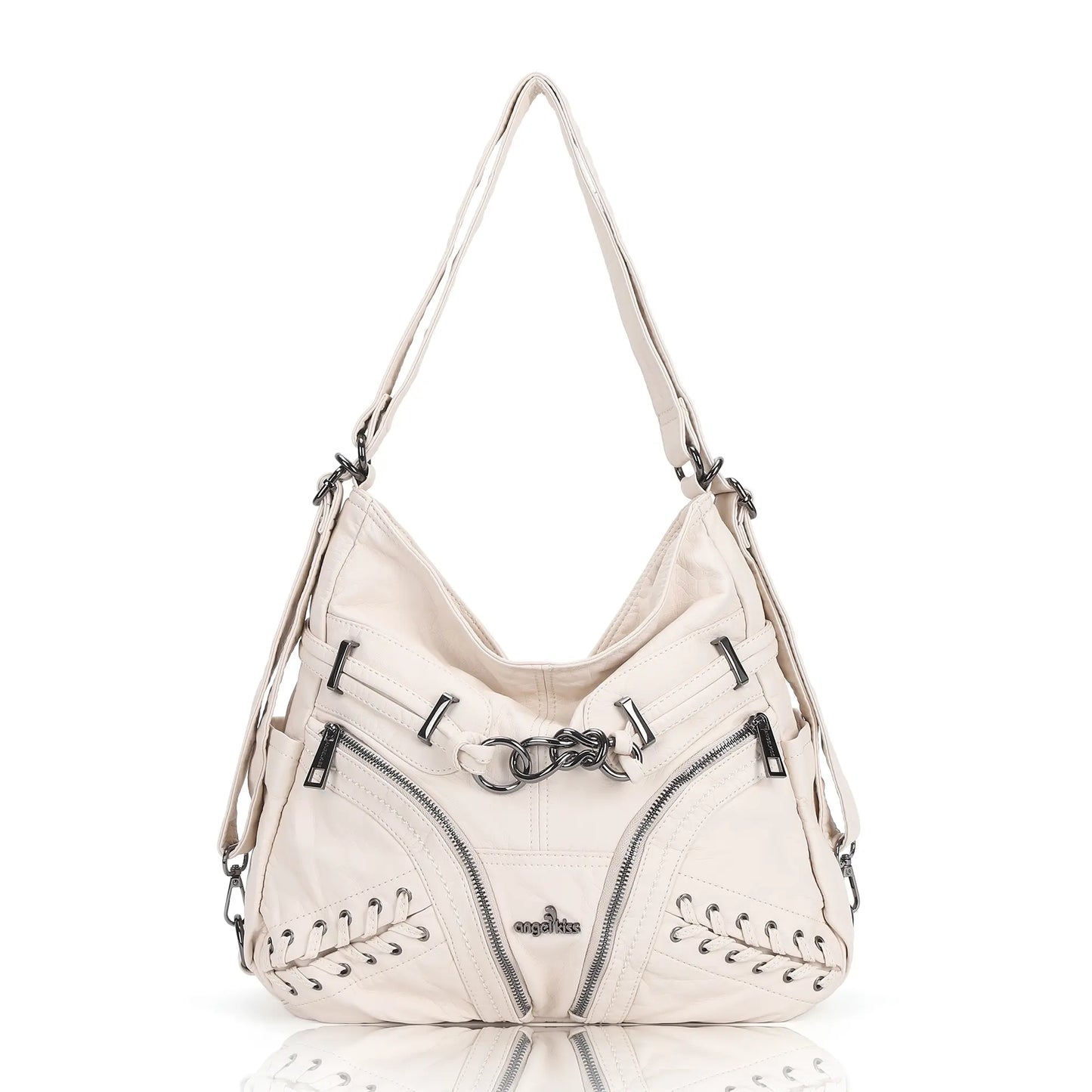 Angelkiss Vintage PU Leather Multi-Pocket Shoulder Handbag