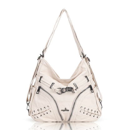 Angelkiss Vintage PU Leather Multi-Pocket Shoulder Handbag