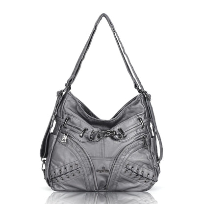 Angelkiss Vintage PU Leather Multi-Pocket Shoulder Handbag