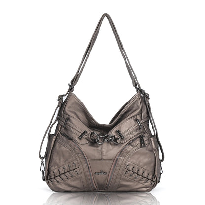 Angelkiss Vintage PU Leather Multi-Pocket Shoulder Handbag