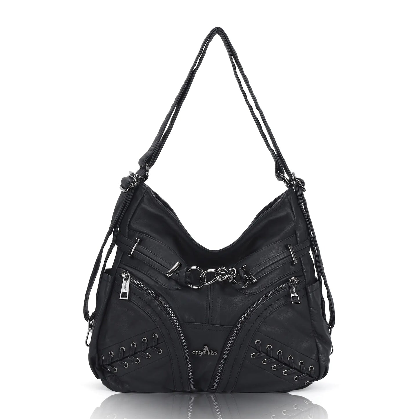 Angelkiss Vintage PU Leather Multi-Pocket Shoulder Handbag