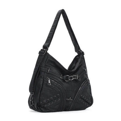 Angelkiss Vintage PU Leather Multi-Pocket Shoulder Handbag