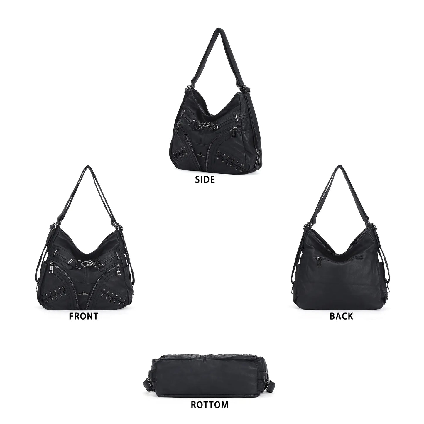 Angelkiss Vintage PU Leather Multi-Pocket Shoulder Handbag