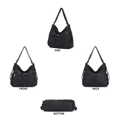 Angelkiss Vintage PU Leather Multi-Pocket Shoulder Handbag