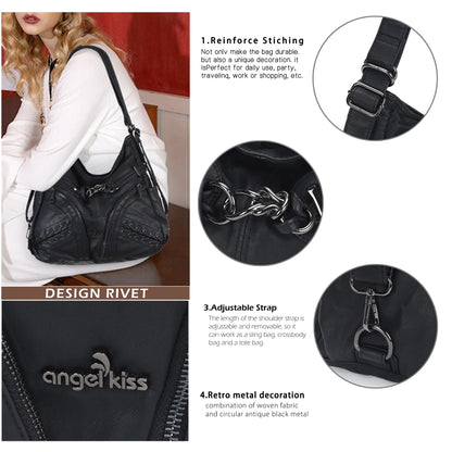 Angelkiss Vintage PU Leather Multi-Pocket Shoulder Handbag
