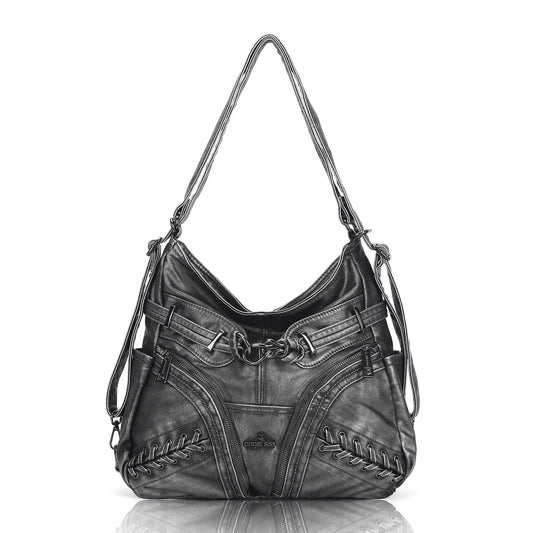 Angelkiss Vintage PU Leather Multi-Pocket Shoulder Handbag