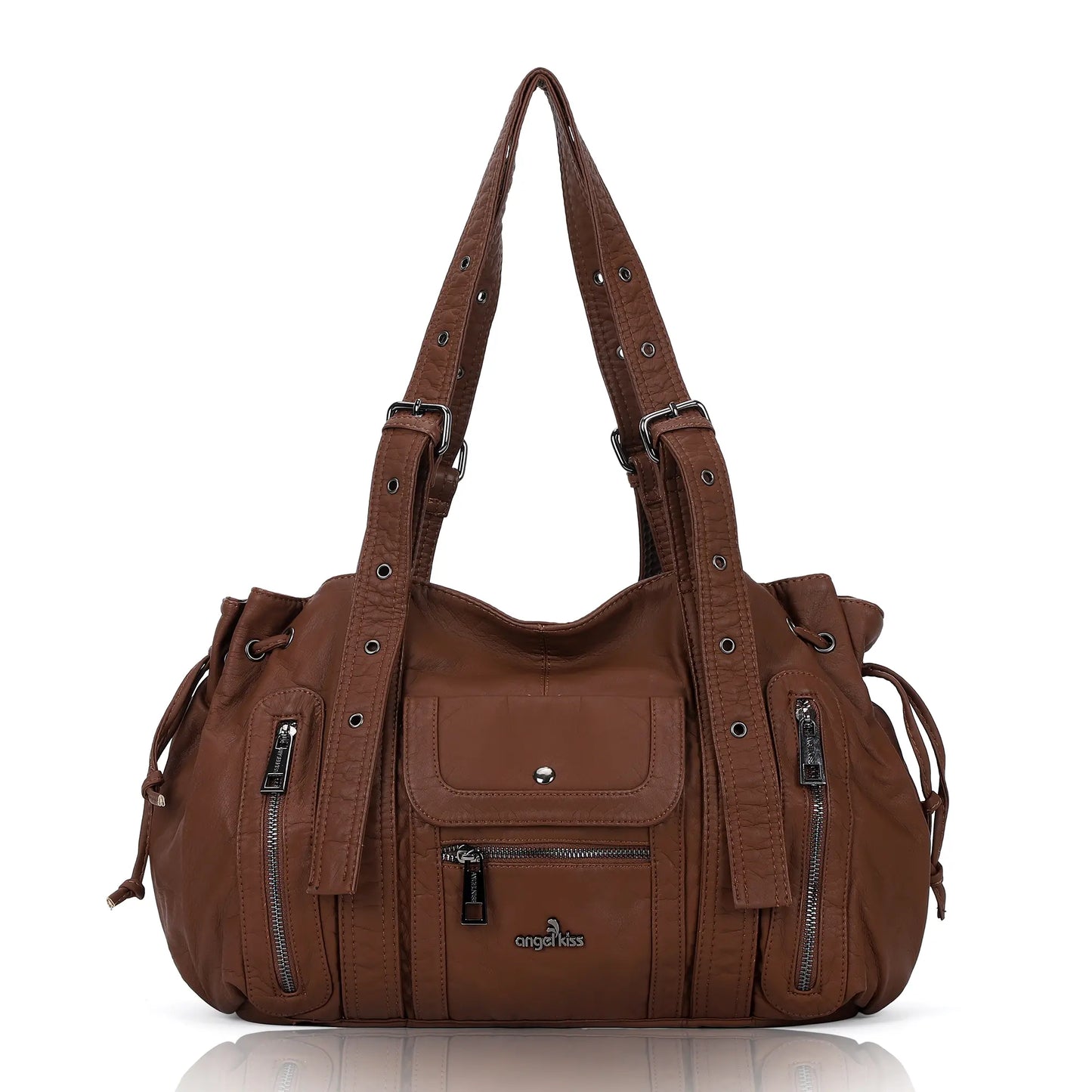 Angelkiss Women’s Vegan Leather Handbag – Soft Large Shoulder Bag with Multi Pockets & Durable Zipper Closure