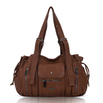 Angelkiss Women’s Vegan Leather Handbag – Soft Large Shoulder Bag with Multi Pockets & Durable Zipper Closure