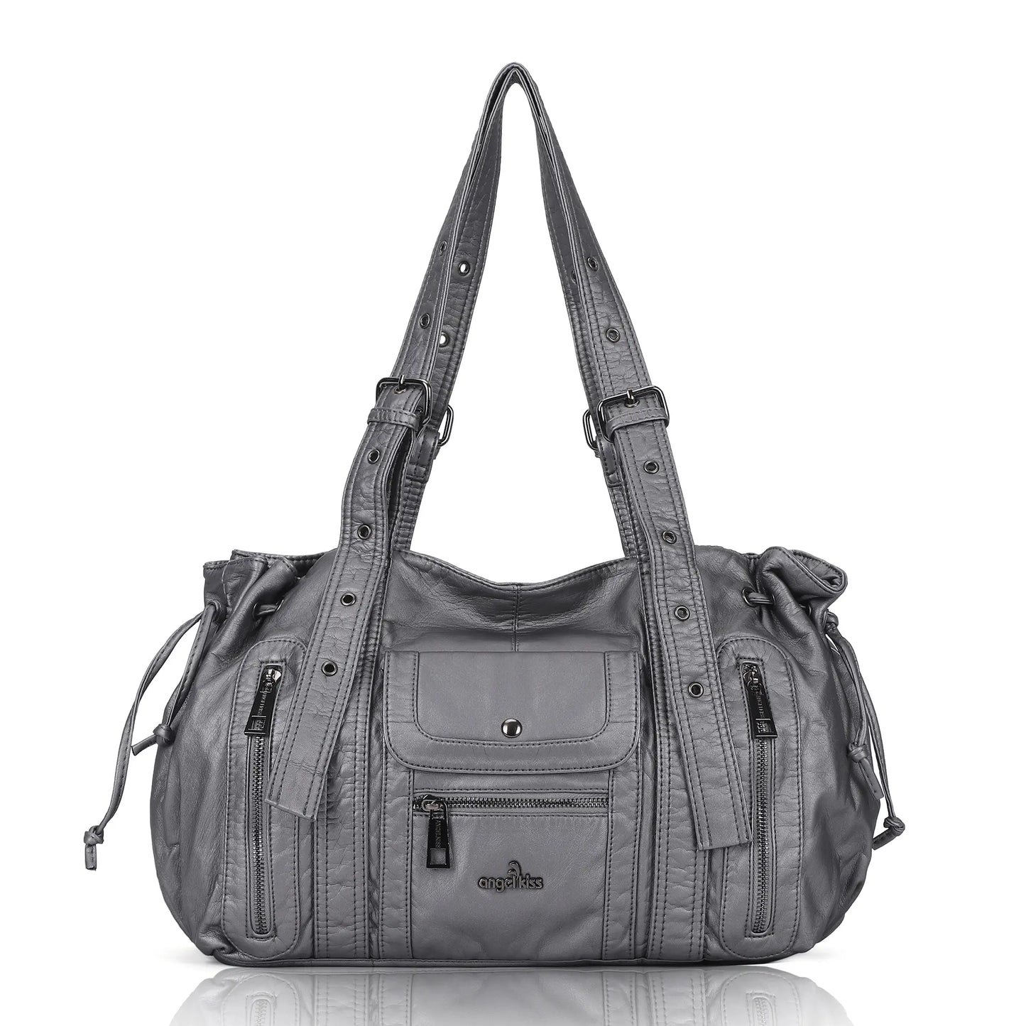 Angelkiss Women’s Vegan Leather Handbag – Soft Large Shoulder Bag with Multi Pockets & Durable Zipper Closure