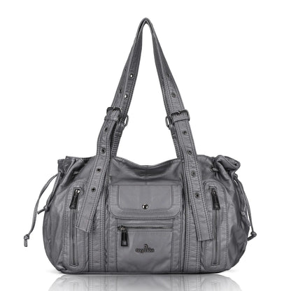 Angelkiss Women’s Vegan Leather Handbag – Soft Large Shoulder Bag with Multi Pockets & Durable Zipper Closure
