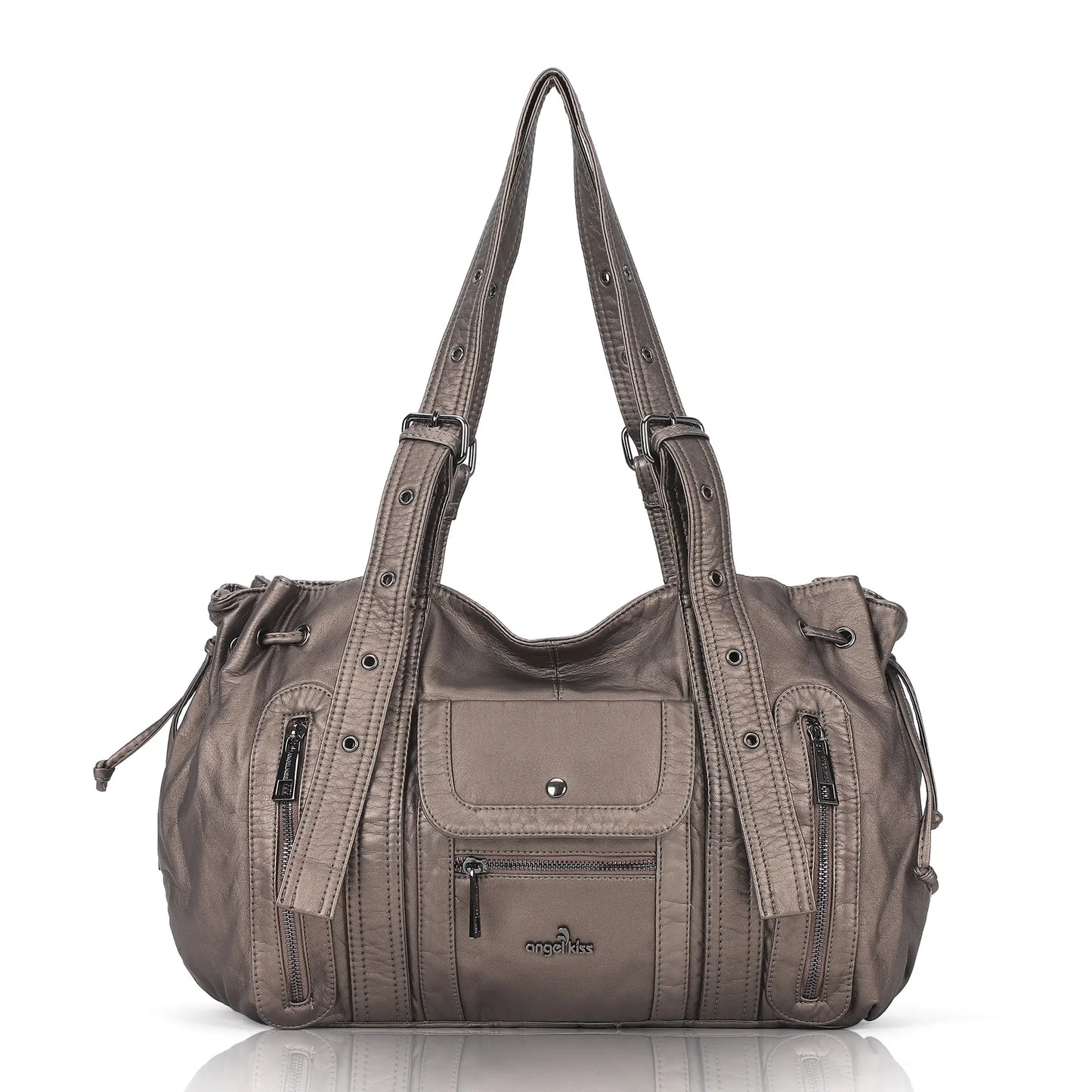 Angelkiss Women’s Vegan Leather Handbag – Soft Large Shoulder Bag with Multi Pockets & Durable Zipper Closure