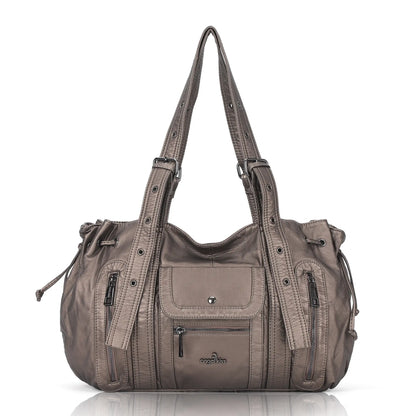 Angelkiss Women’s Vegan Leather Handbag – Soft Large Shoulder Bag with Multi Pockets & Durable Zipper Closure