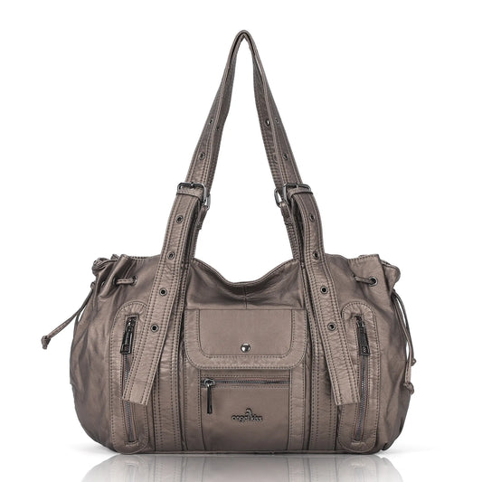 Angelkiss Women’s Vegan Leather Handbag – Soft Large Shoulder Bag with Multi Pockets & Durable Zipper Closure