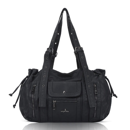 Angelkiss Women’s Vegan Leather Handbag – Soft Large Shoulder Bag with Multi Pockets & Durable Zipper Closure