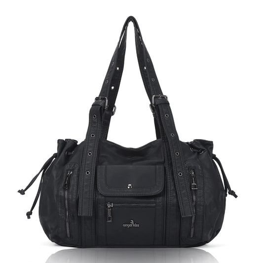 Angelkiss Women’s Vegan Leather Handbag – Soft Large Shoulder Bag with Multi Pockets & Durable Zipper Closure