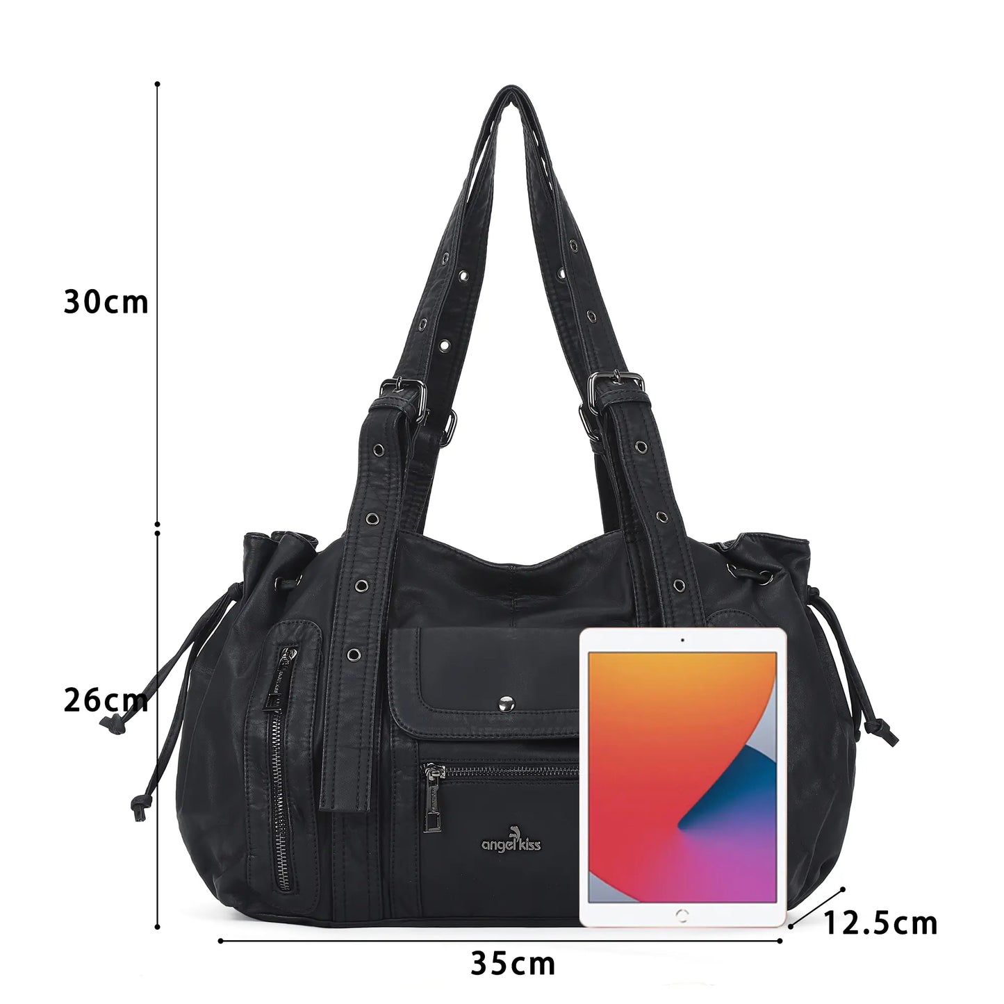 Angelkiss Women’s Vegan Leather Handbag – Soft Large Shoulder Bag with Multi Pockets & Durable Zipper Closure