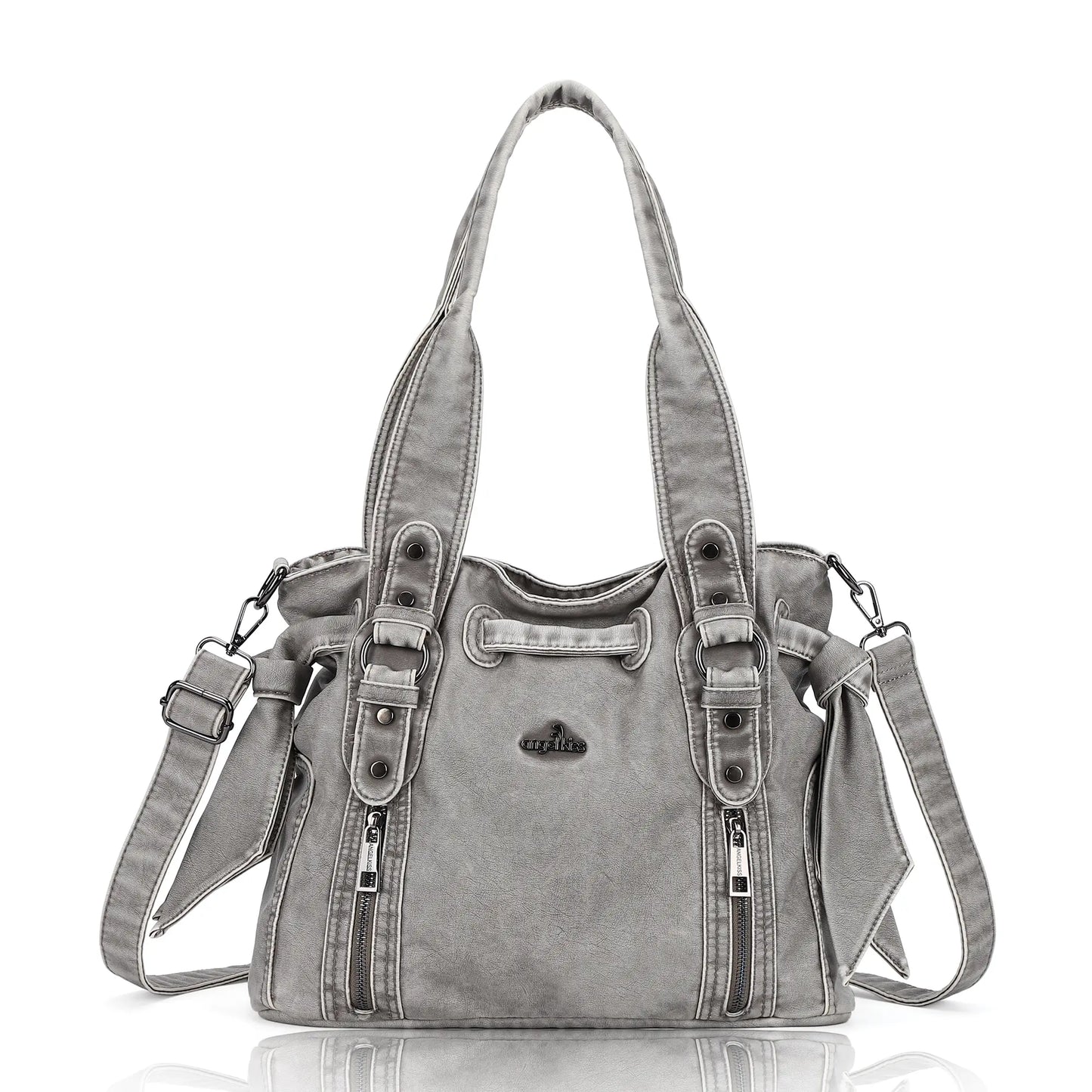 Angelkiss Vintage PU Tote Bag | Large Capacity Shoulder & Crossbody Handbag for Everyday Use