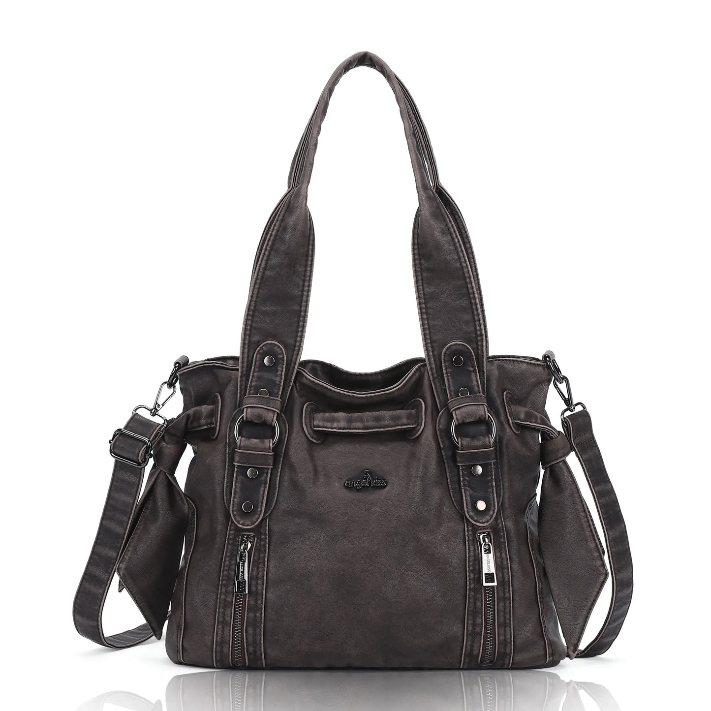 Angelkiss Vintage PU Tote Bag | Large Capacity Shoulder & Crossbody Handbag for Everyday Use