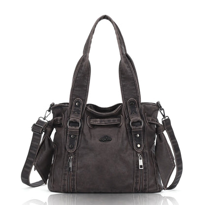 Angelkiss Vintage PU Tote Bag | Large Capacity Shoulder & Crossbody Handbag for Everyday Use