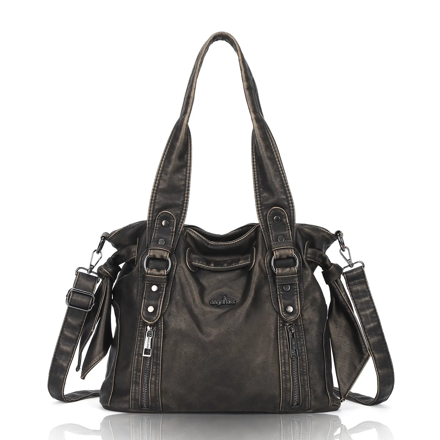 Angelkiss Vintage PU Tote Bag | Large Capacity Shoulder & Crossbody Handbag for Everyday Use