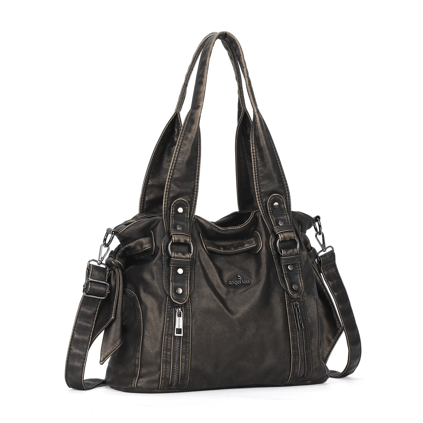 Angelkiss Vintage PU Tote Bag | Large Capacity Shoulder & Crossbody Handbag for Everyday Use