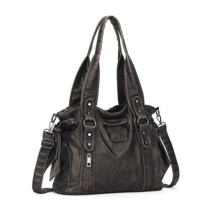 Angelkiss Vintage PU Tote Bag | Large Capacity Shoulder & Crossbody Handbag for Everyday Use