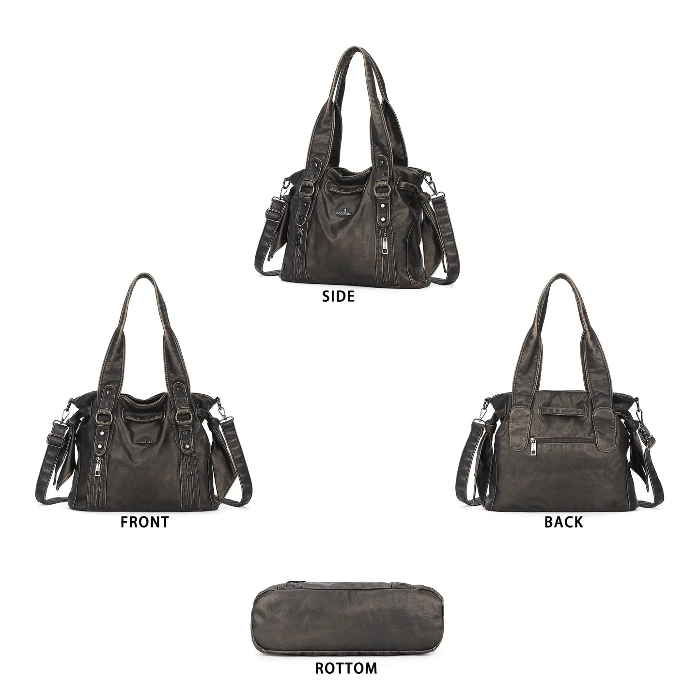 Angelkiss Vintage PU Tote Bag | Large Capacity Shoulder & Crossbody Handbag for Everyday Use